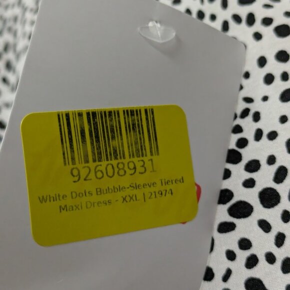 Black and White Dots Bubble-Sleeve Tiered Ruffle A-line Maxi Dress - Size XXL - Picture 4 of 5